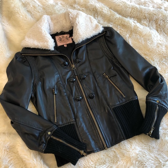 Juicy Couture Leather Bomber w/ removable fur